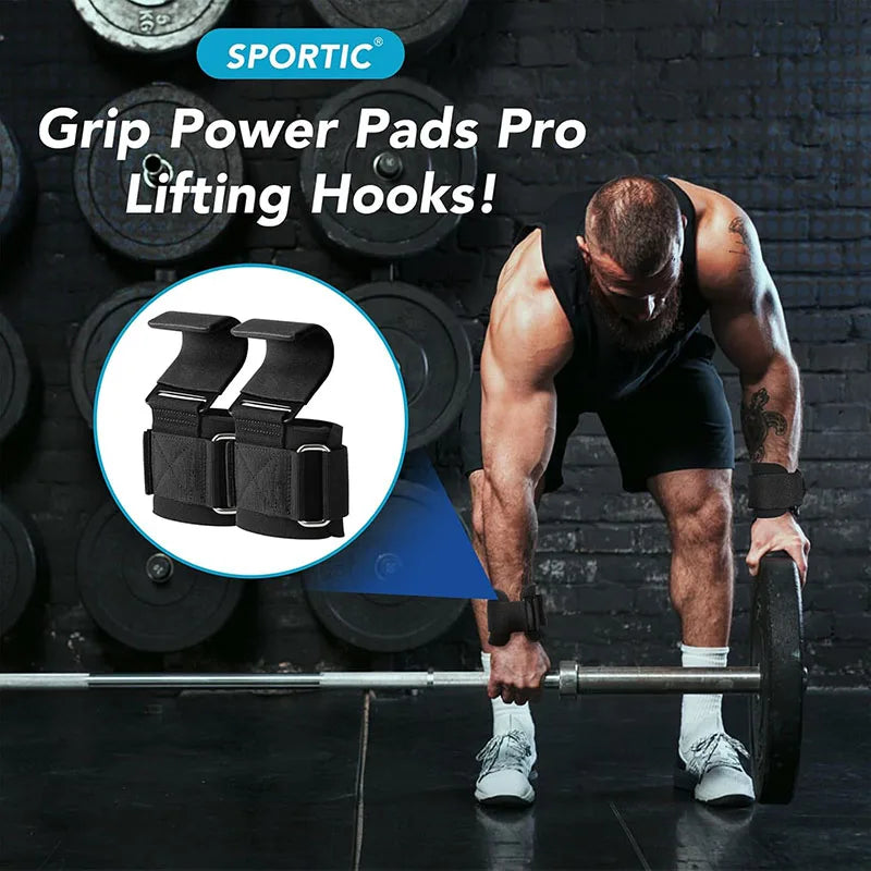 Crochets de Musculation avec Support Poignet – Sangles de Tirage Antidérapantes pour Tractions, Powerlifting et Fitness