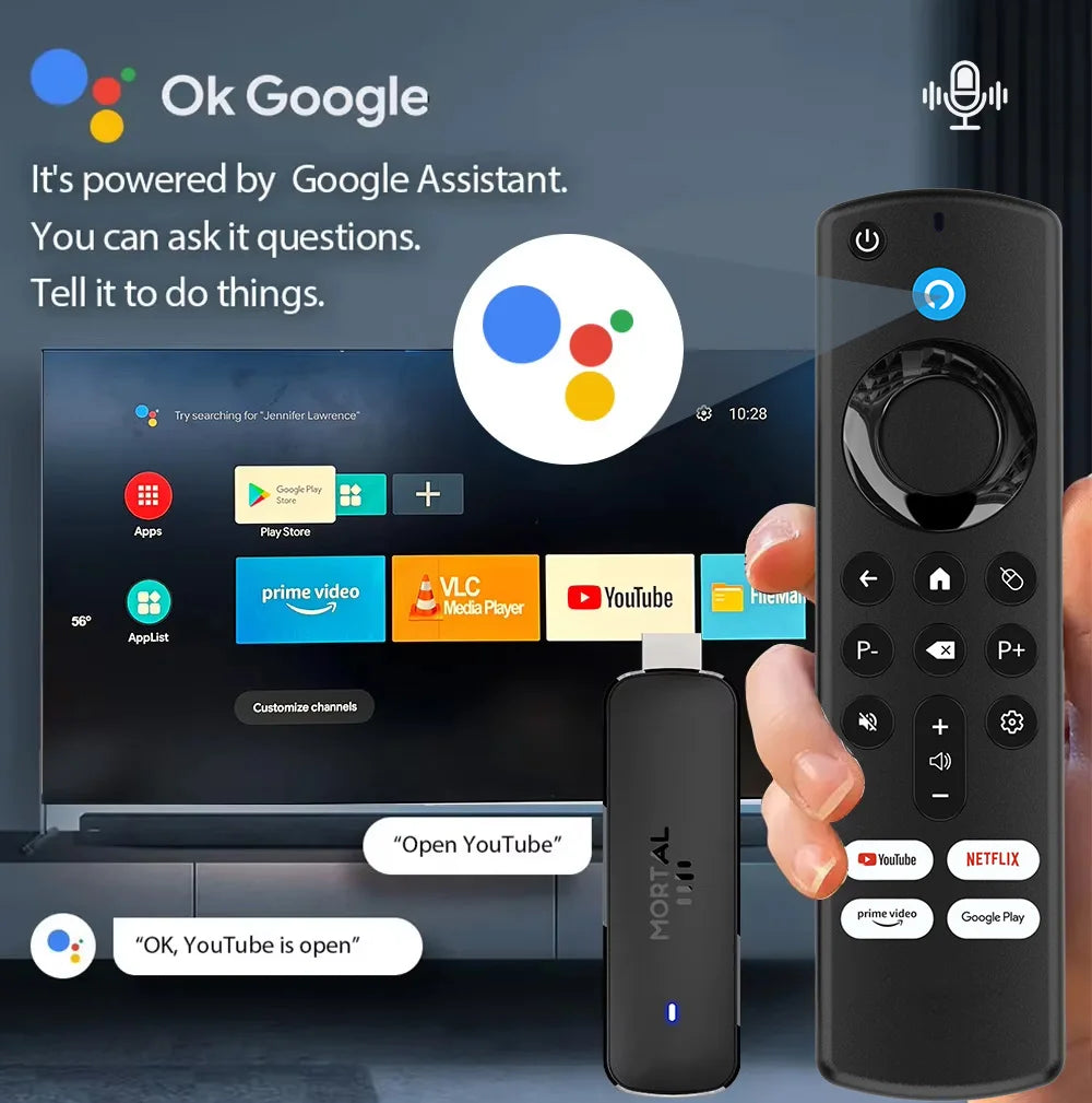 Android 14 TV Stick Q8 4K Ultra HD 1080p – Wi-Fi 6 – Google Voice – Netflix, YouTube, IPTV – Bluetooth 5.0 – Lecteur Multimédia de Streaming Sans Fil
