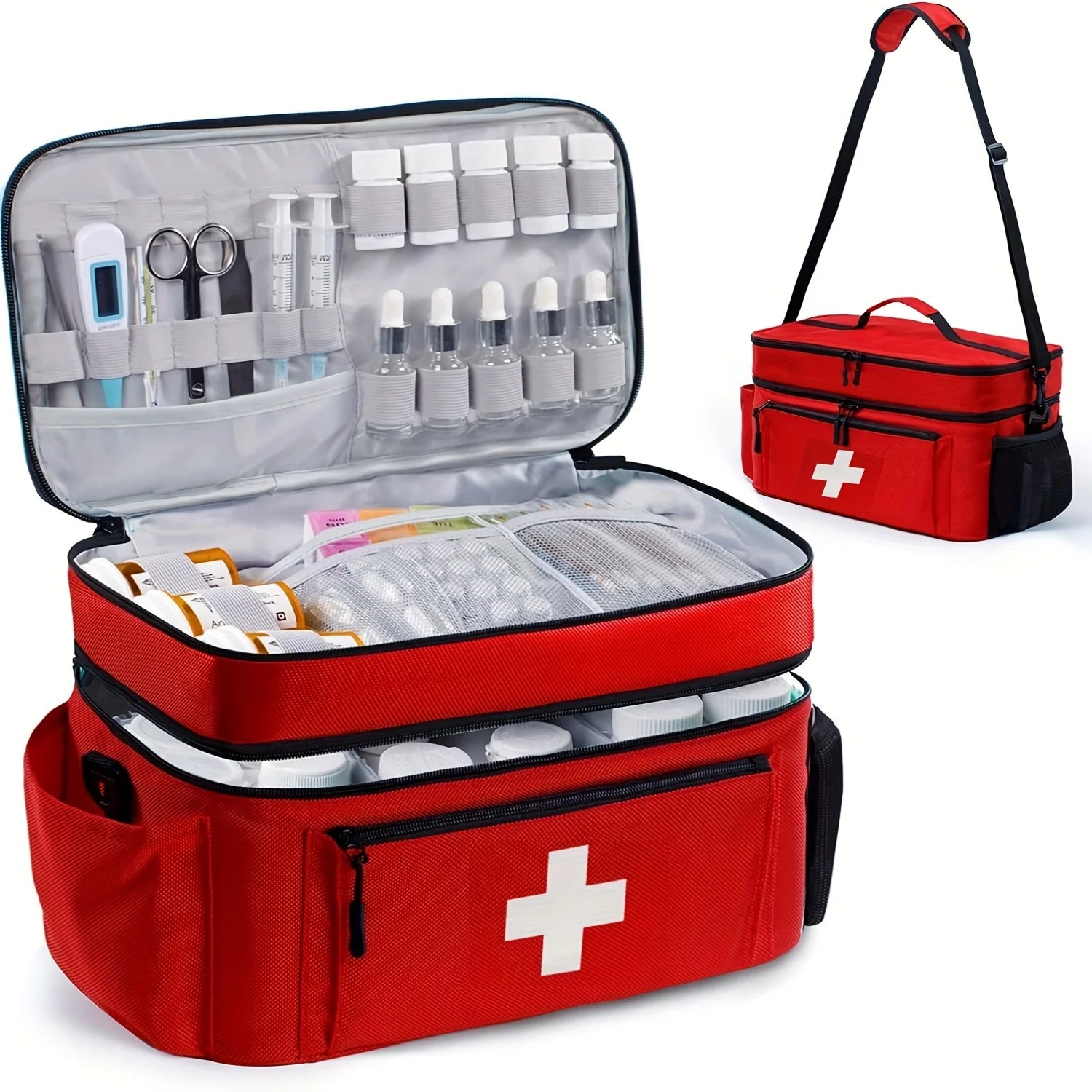 Sac de Rangement Médical Grande Capacité – Trousse de Secours Portable Double Compartiment