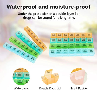 Large Portable Travel Monthly Pill Organizer 4 Weeks a Month 28 Days Pill Box Case for Vitamins Supplements Fish Oil Medication
