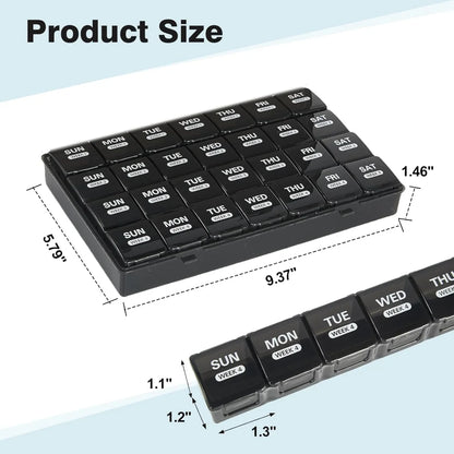 Large Portable Travel Monthly Pill Organizer 4 Weeks a Month 28 Days Pill Box Case for Vitamins Supplements Fish Oil Medication