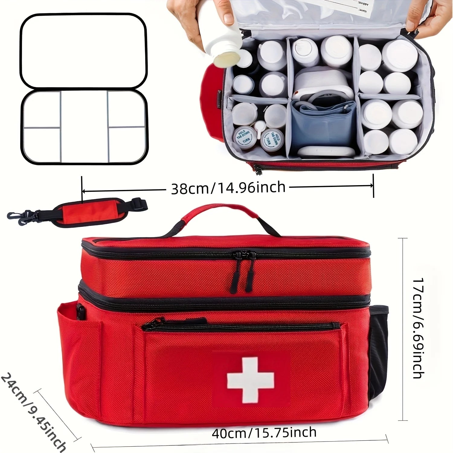Sac de Rangement Médical Grande Capacité – Trousse de Secours Portable Double Compartiment
