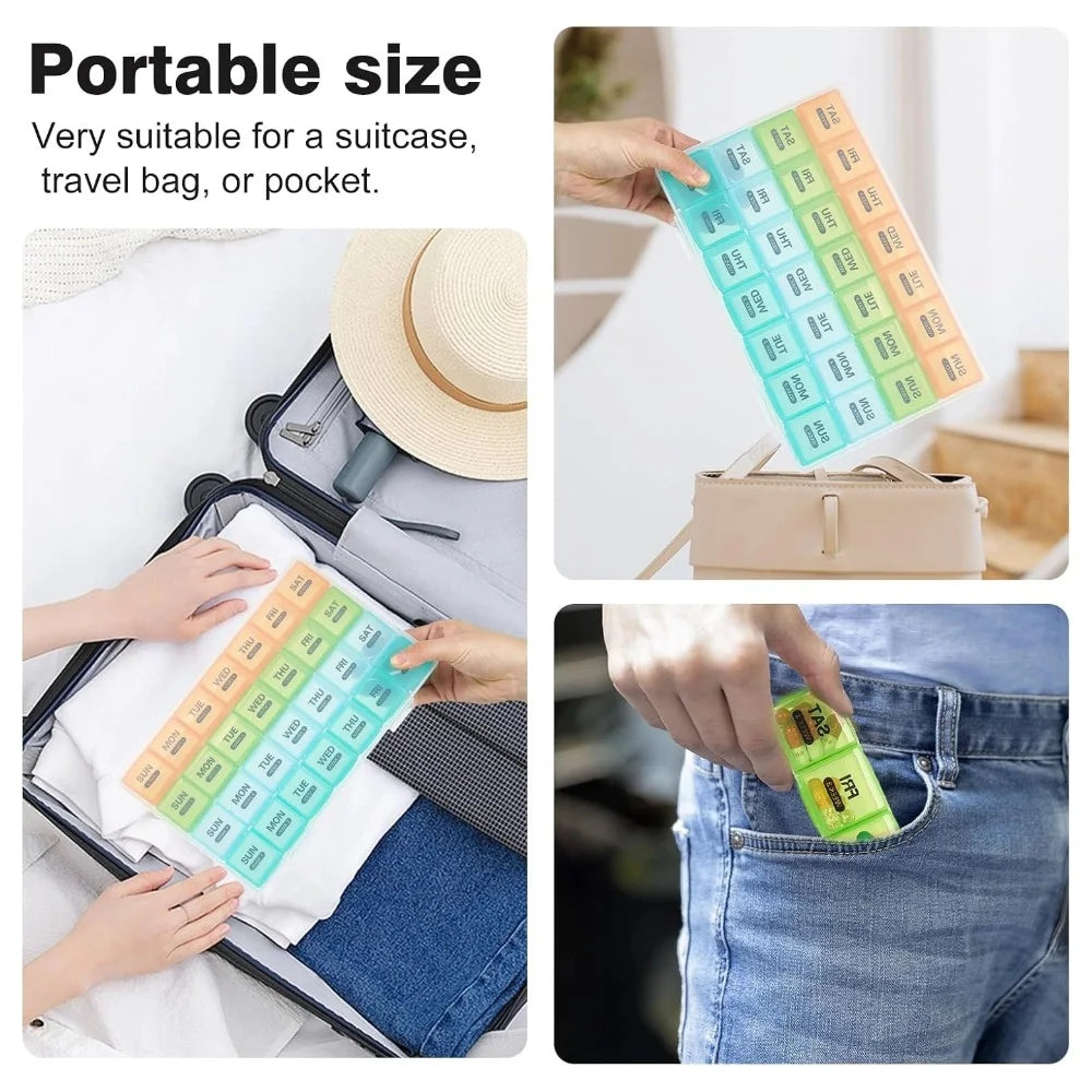 Large Portable Travel Monthly Pill Organizer 4 Weeks a Month 28 Days Pill Box Case for Vitamins Supplements Fish Oil Medication