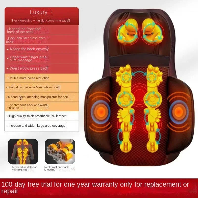 Coussin de Chaise Massant Thaï – Shiatsu, Vibration et Air Compression pour Soulagement Complet du Corps