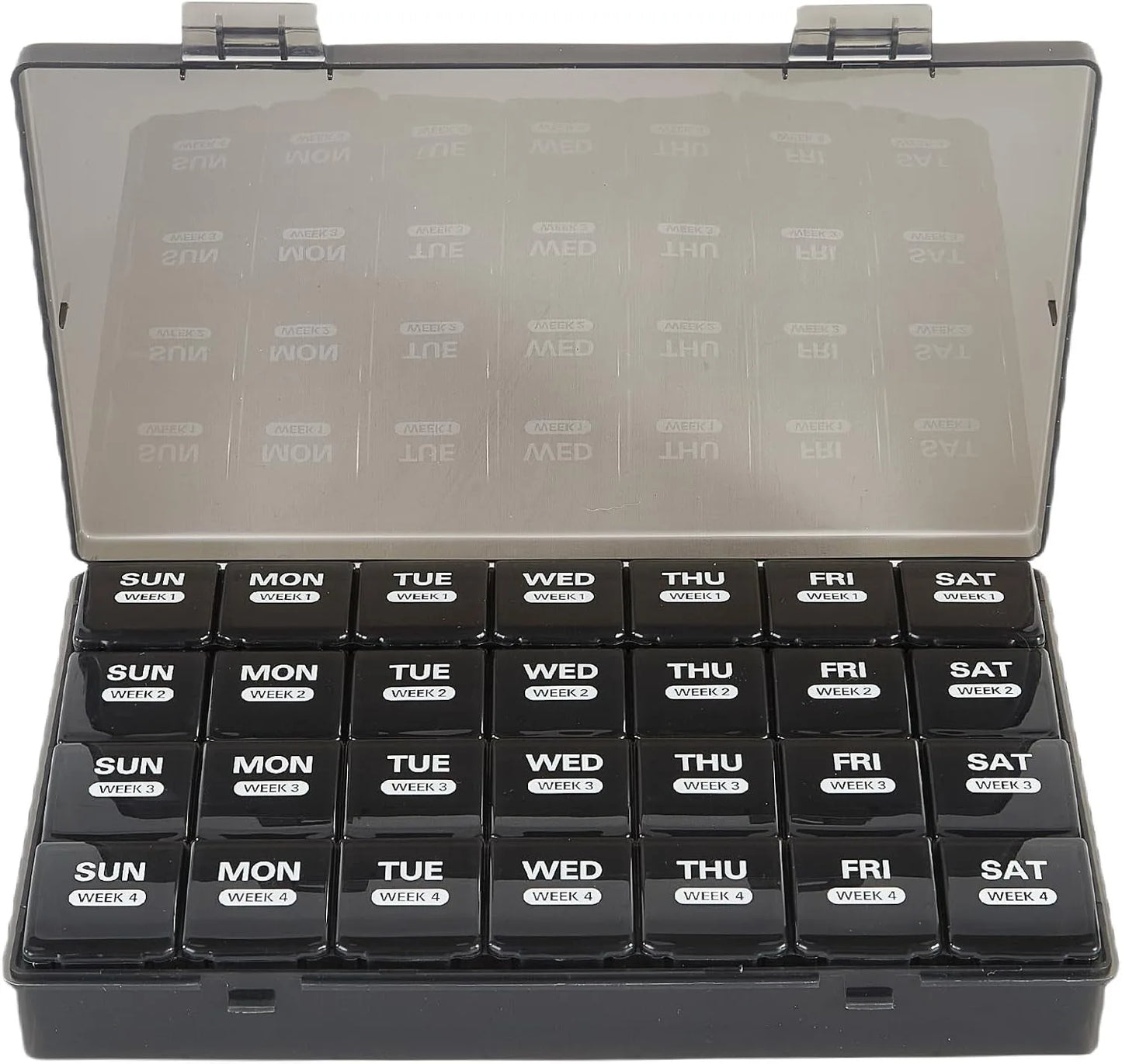 Large Portable Travel Monthly Pill Organizer 4 Weeks a Month 28 Days Pill Box Case for Vitamins Supplements Fish Oil Medication