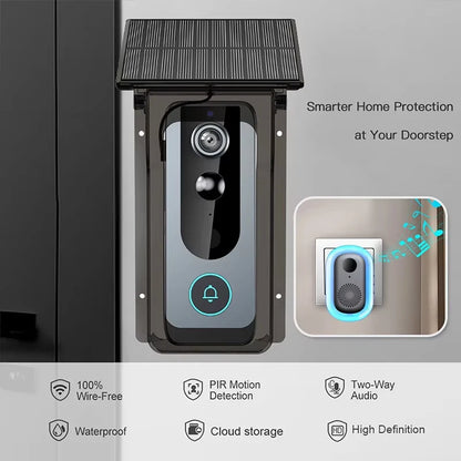 Sonnette Vidéo Intelligente Tuya avec Détection de Mouvement PIR – Caméra Extérieure WiFi Sans Fil, Vision HD 1080P et Protection Anti-Pluie Solaire