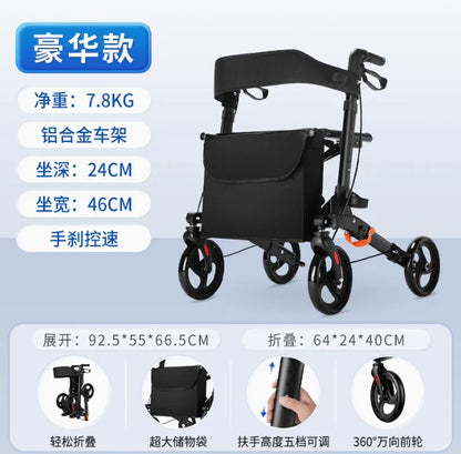 Déambulateur Pliable avec Siège et Hauteur Réglable – Aide à la Marche pour Personnes Âgées