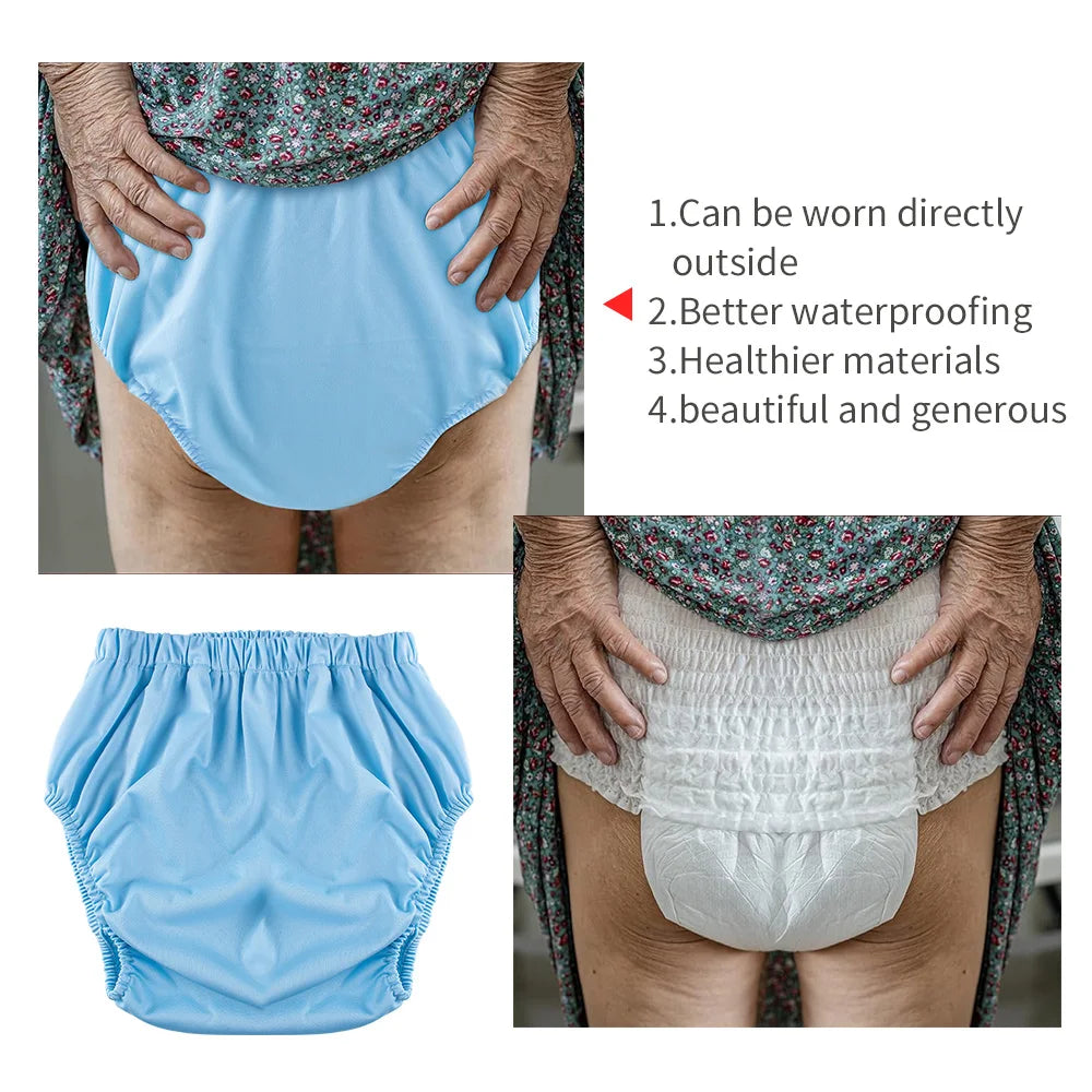 1Pc Solid Color Waterproof Iaper for Adults Washable Reusable Diaper Care Pants Leak-Proof Pants Waterproof Eldly Diaper Cover