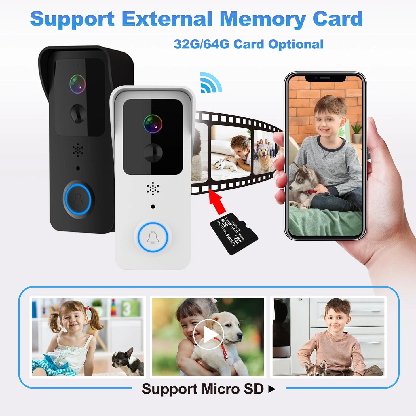 Sonnette Vidéo Connectée Tuya 1080P, Caméra Extérieure WiFi 2,4G/5G, Interphone Sans Fil Étanche