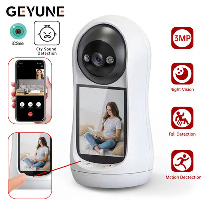 Caméra de Surveillance Intelligente 2K avec Écran 2,8", Suivi Automatique et Appel Vidéo – Babyphone Connecté Icsee