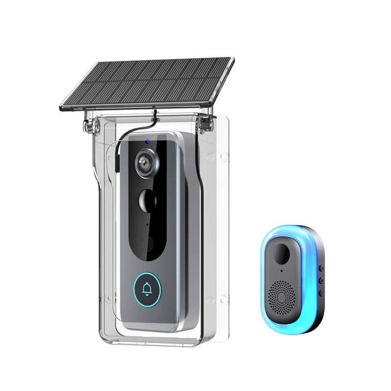 Sonnette Vidéo Intelligente Tuya avec Détection de Mouvement PIR – Caméra Extérieure WiFi Sans Fil, Vision HD 1080P et Protection Anti-Pluie Solaire