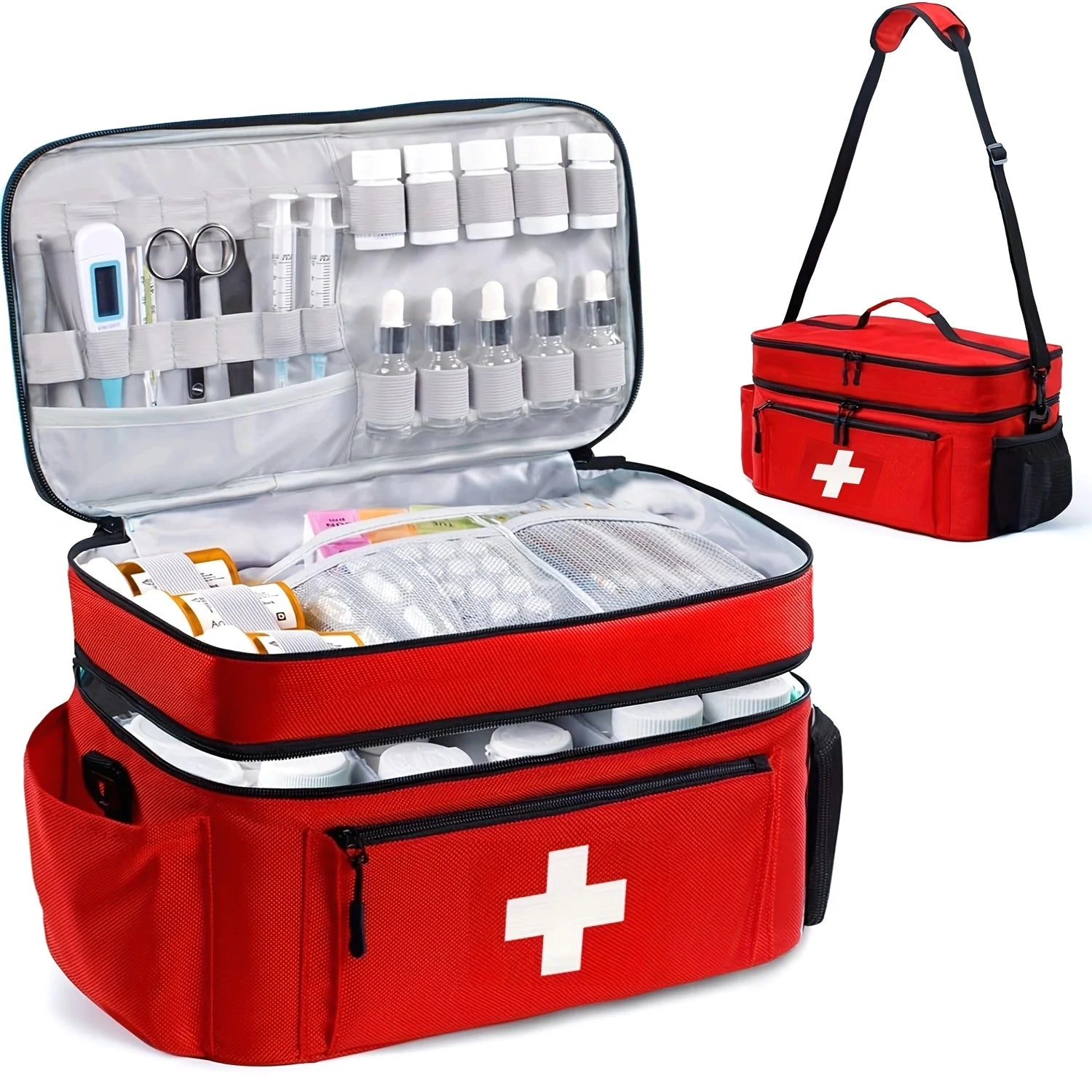 Sac de Rangement Médical Grande Capacité – Trousse de Secours Portable Double Compartiment