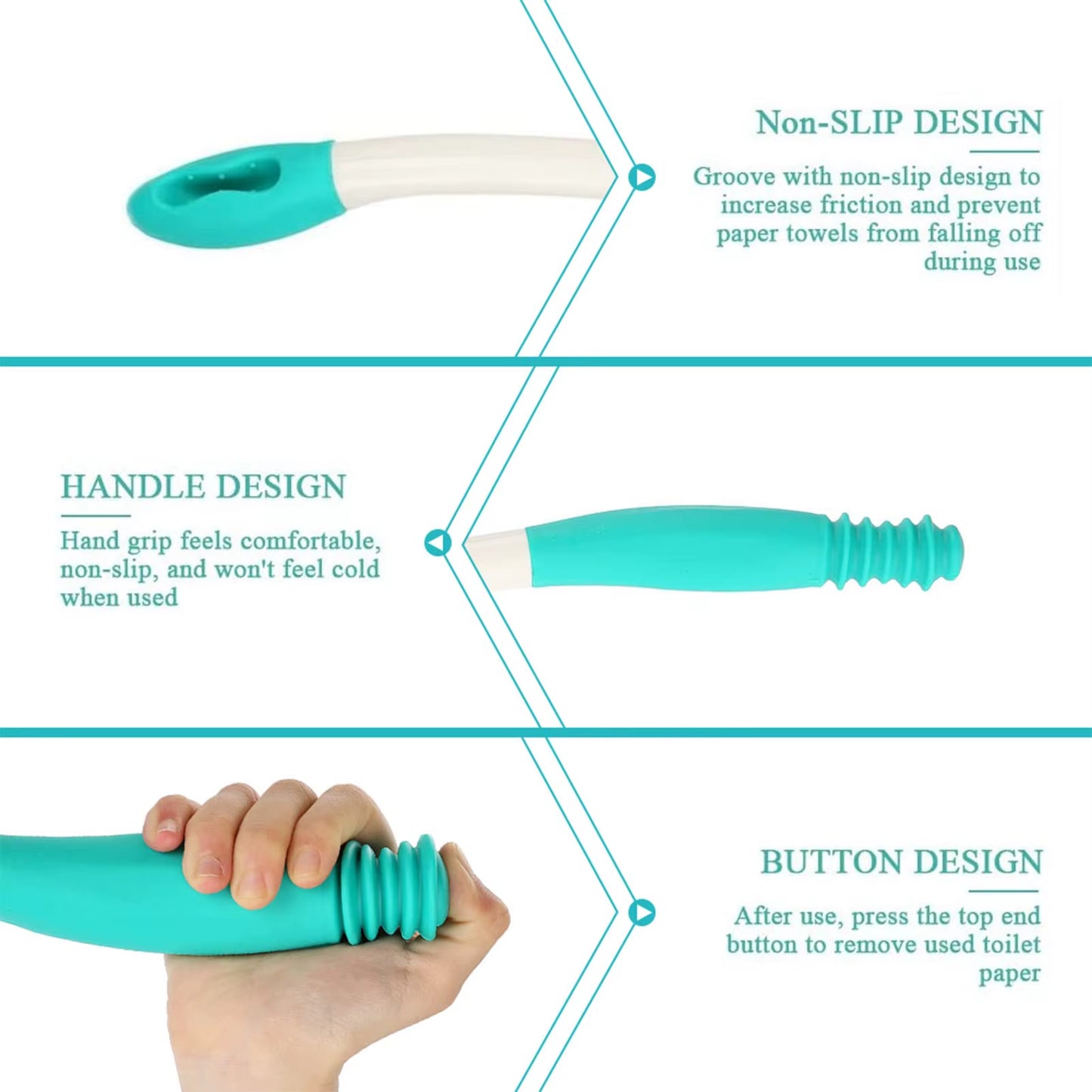 Toilet Aid Tool Wiping Wand Bottom Bum Wiper Long Handle Incontinence Aid Obese Elderly Disability Long Reach Hygienic Cleaning