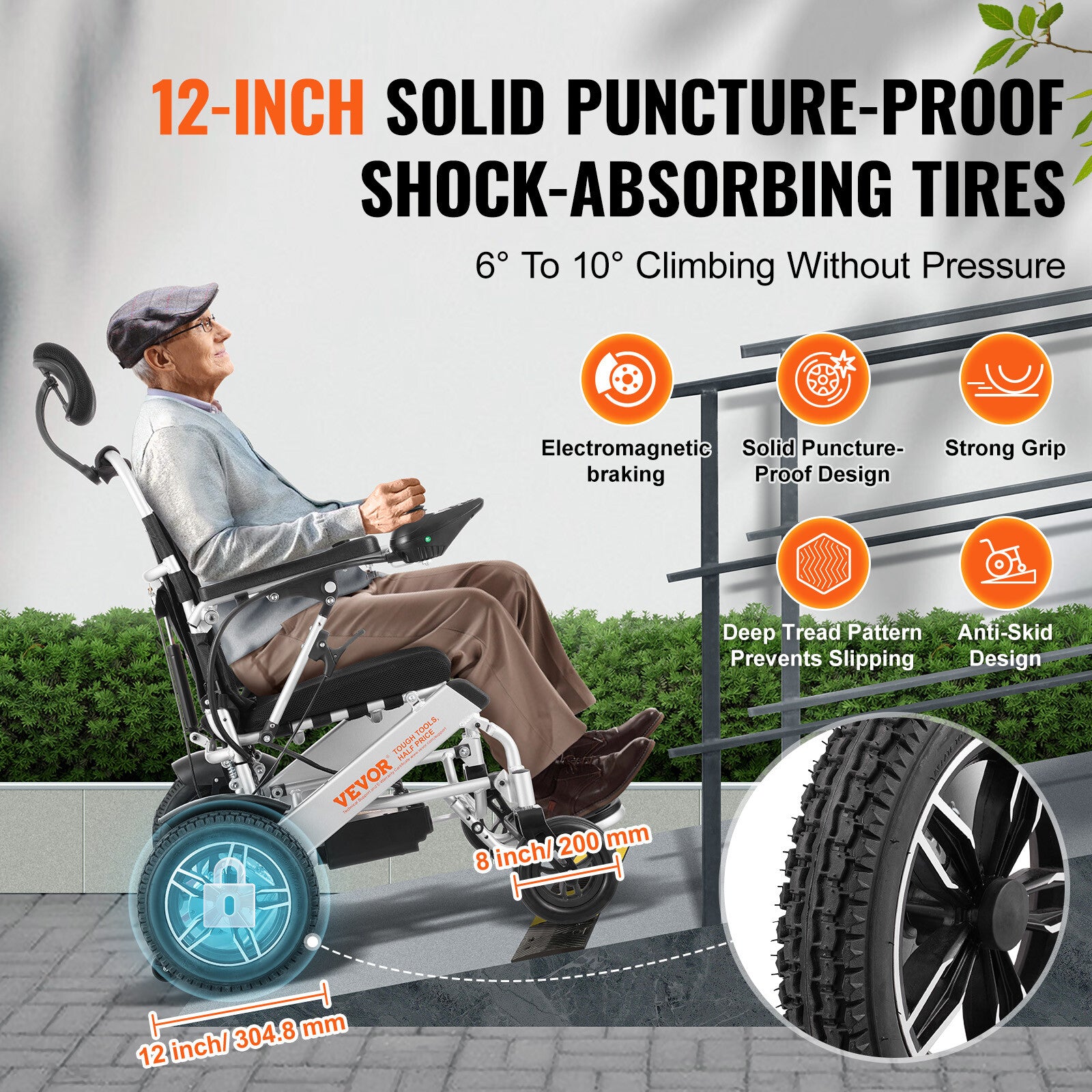VEVOR Fauteuil Roulant Électrique Pliable Motorisé 136Kg Dossier Réglable 508Mm