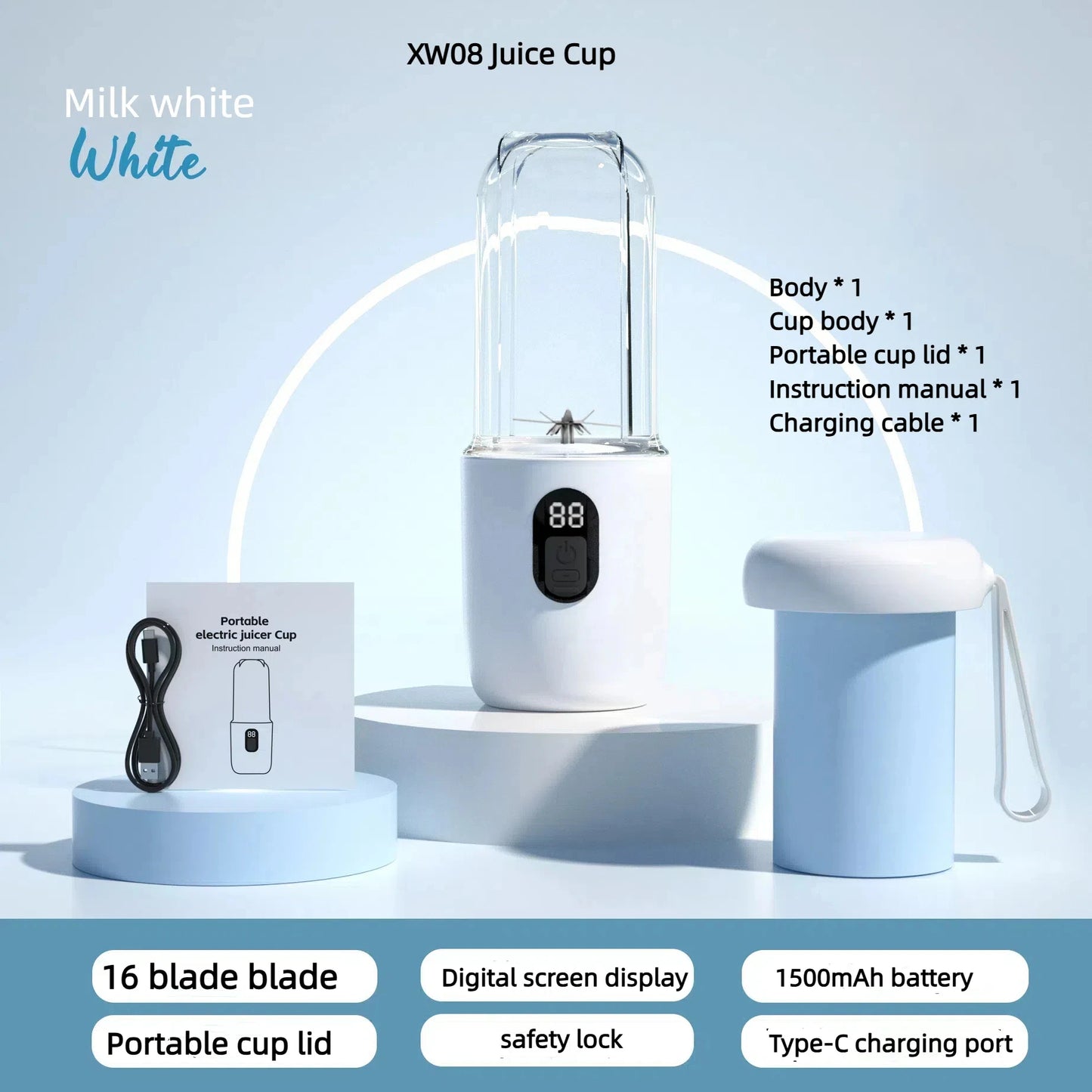 Blender Portable Haute Puissance – Smoothies Frais, Glace Pilée et Jus en Quelques Secondes