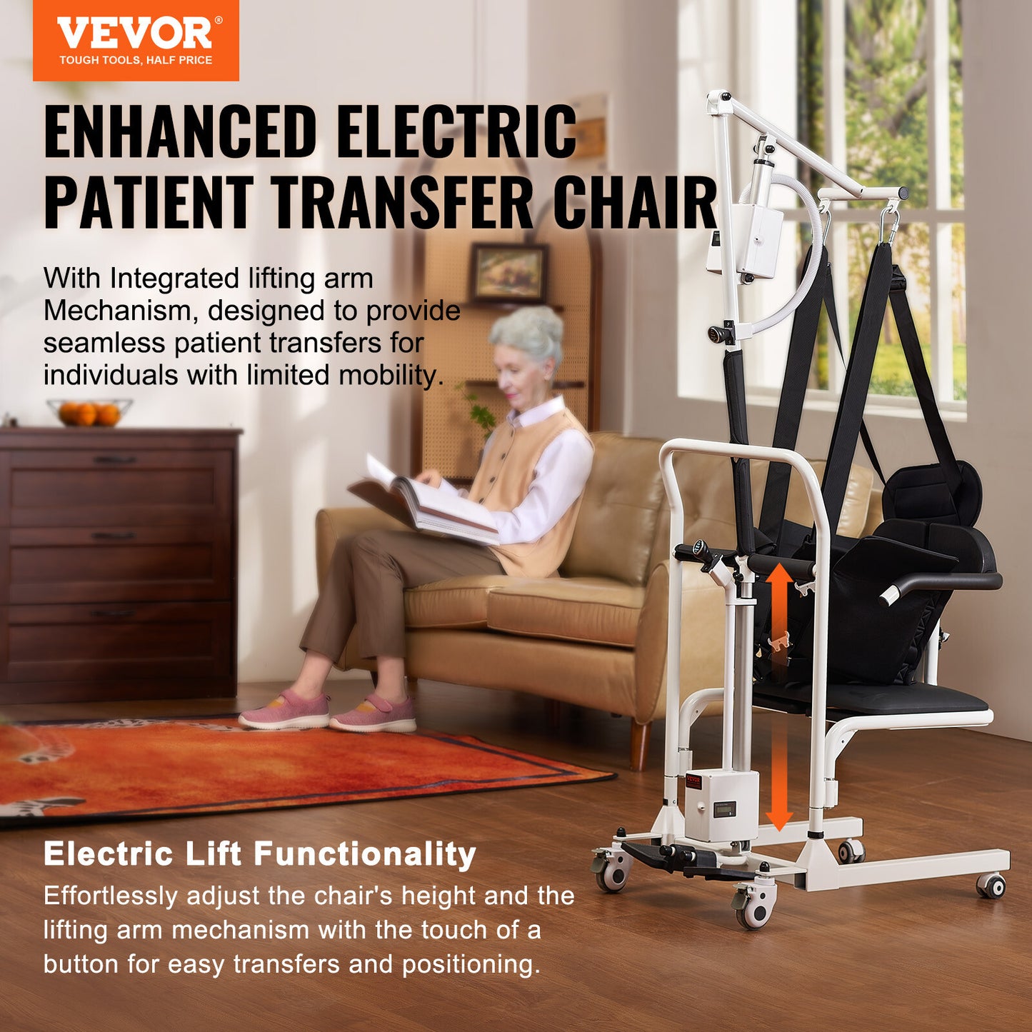 VEVOR Fauteuil Roulant Élévateur Transfert Patients Électrique Sangle Réglable