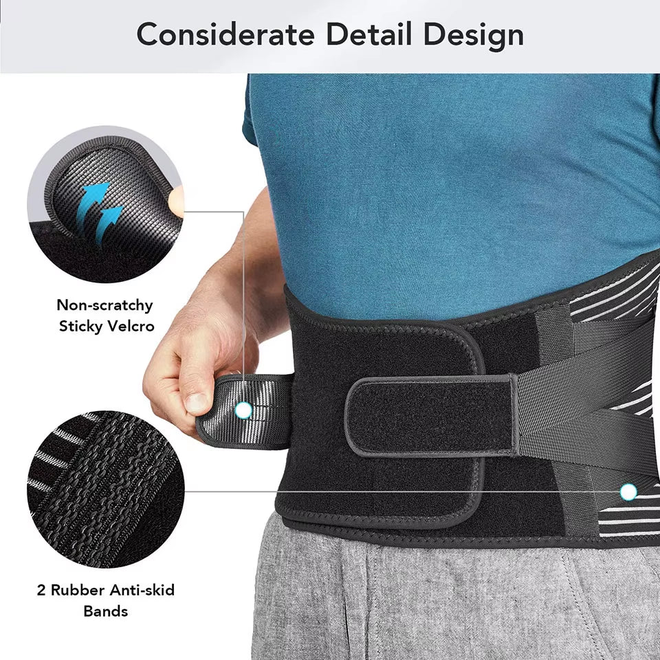 Ceinture Lombaire de Soutien Réglable – Orthèse Médicale à Double Sangle pour Soulager le Dos, Antidérapant