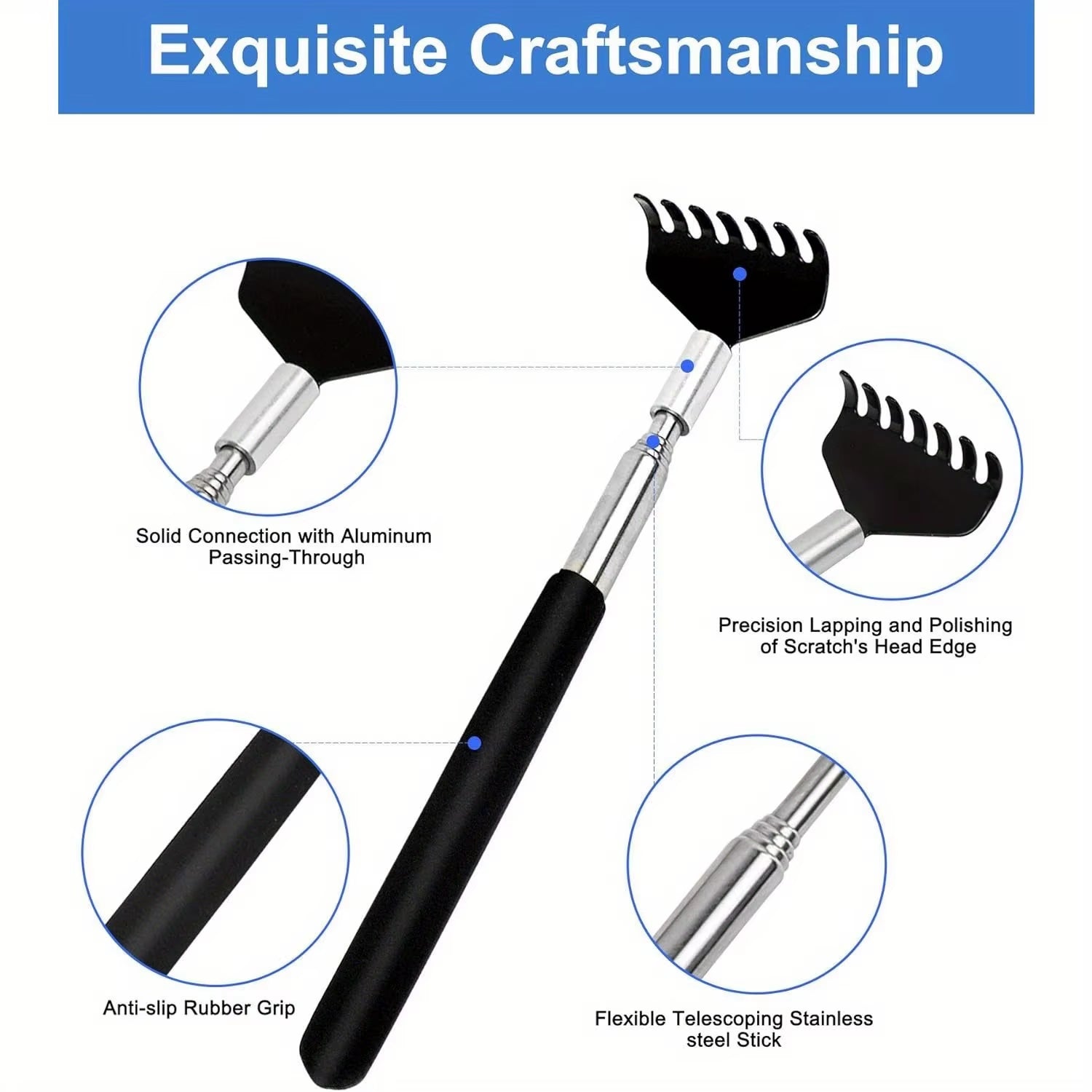 1PCS Adjustable Back Scratcher Steel Back Massage Telescopic anti Itch Claw Massager Back Massage for Elder Tickle Massage Stick
